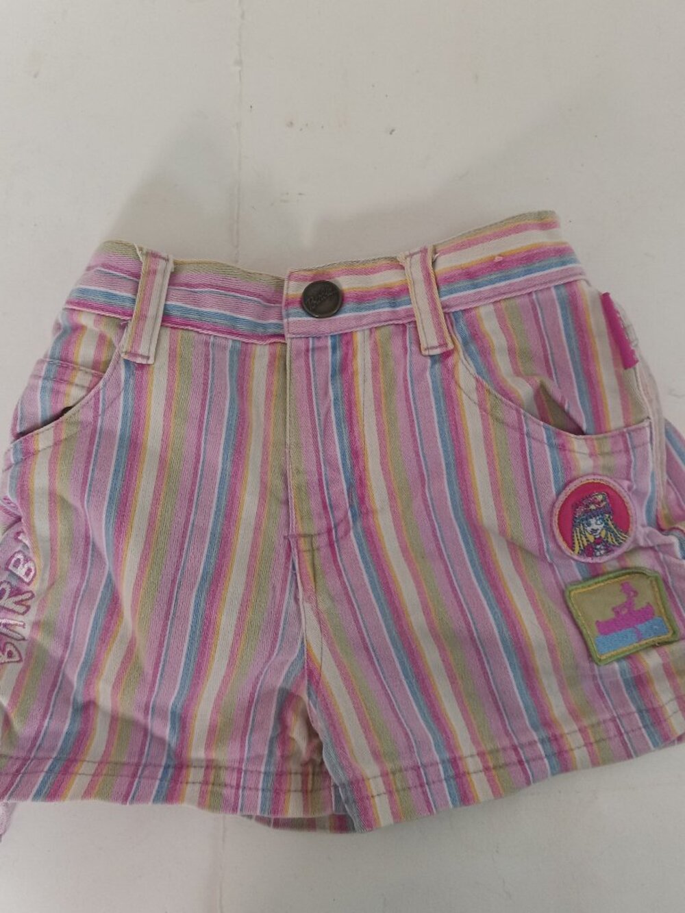 Y2K Barbie Shorts Stripe Pink Denim Girls Size 5 2004 Canoe Camping Mattel